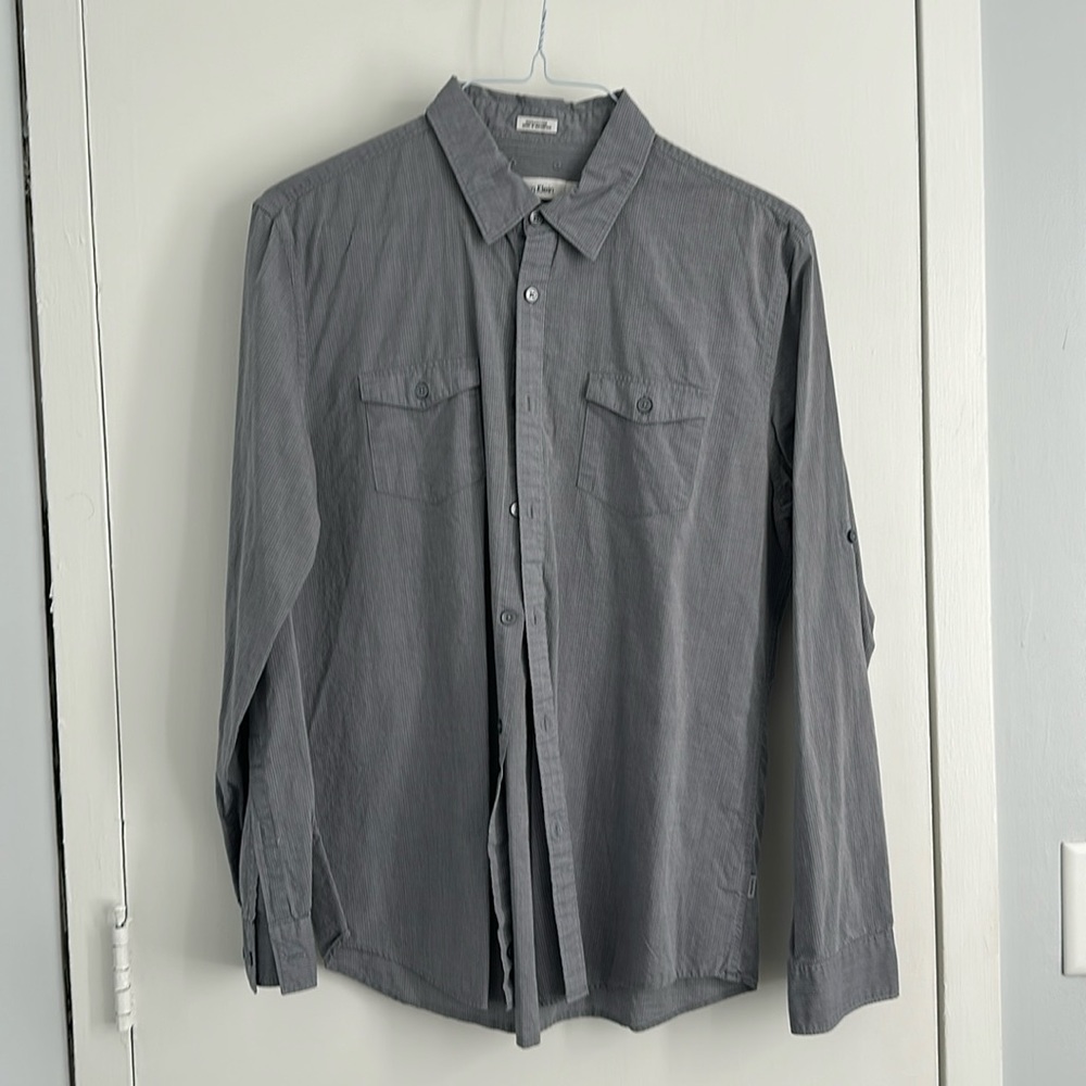 Calvin Klein gray pinstripe casual dress shirt
